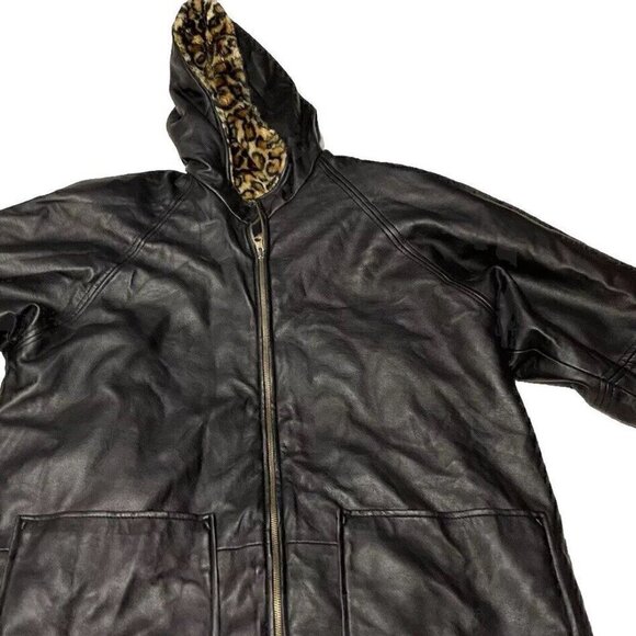 Vintage Marc Mattis Women’s Black Leather Jacket Double-Side Leopard Print Sz M - Picture 4 of 16